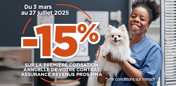 Du 3 mars au 27 juillet 2025, - 15% sur la première cotisation annuelle de votre contrat assurance revenus pros MMA. Voir conditions sur mma.fr